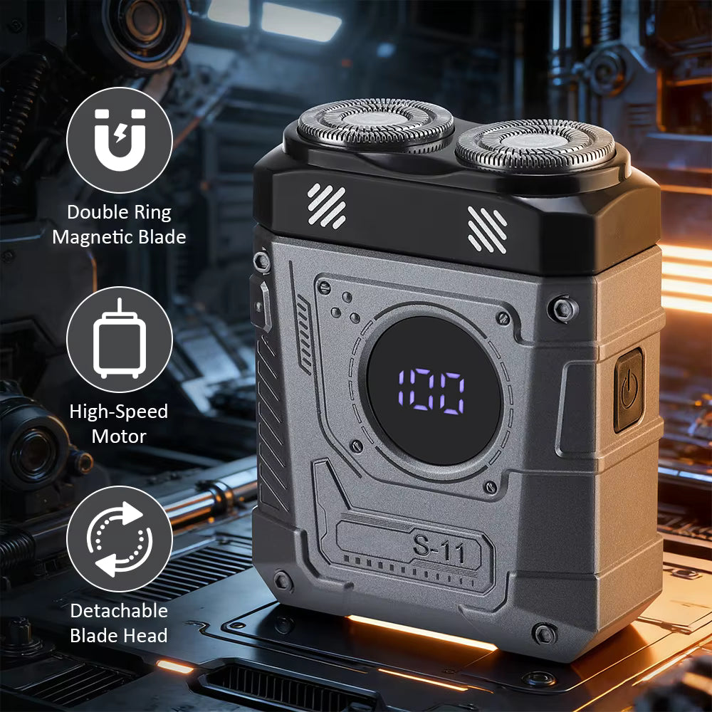 Mecha Style Double Blade Electric Shaver with Digital Display
